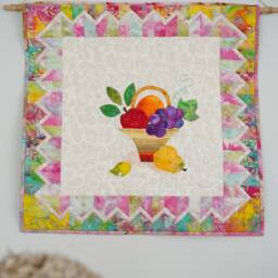 Handmade Fruit Basket Art Quilt Batik Applique Wall Decor - thumbnail 3