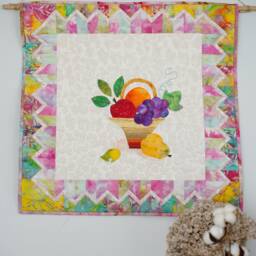 Handmade Fruit Basket Art Quilt Batik Applique Wall Decor - thumbnail 2