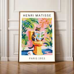 Matisse Cat Bathroom Print Funny Tortoiseshell Wall Art Toilet Reading Poster Lover Decor Guest Restroom Gift - thumbnail 1