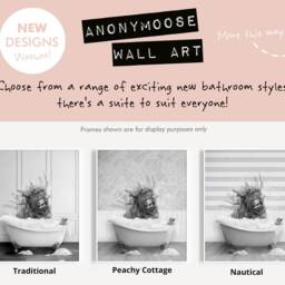 Black & White Highland Cow Shaking Head in A Bath Print, Bathing, Funny Bathroom Animal Bathtub, Tub Print - thumbnail 2