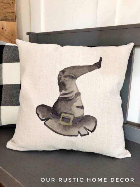 Witch Hat Halloween Pillow Cover Linen Fall Decor - image 1