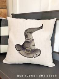 Witch Hat Halloween Pillow Cover Linen Fall Decor - thumbnail 1