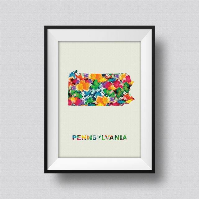 Pennsylvania Watercolor Map Usa Art Print Ink Splash Poster Canvas