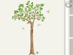 Tree 178 cm Wall Decal Birds - Children's Room Decor Baby Nature Stickers Hand-Drawn Made in Germany - thumbnail 1