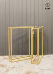 Pair Of Gold Powder Coated Sofa End Tables /Side
