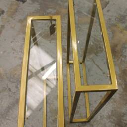 Pair Of Gold Powder Coated Sofa End Tables /Side - thumbnail 4