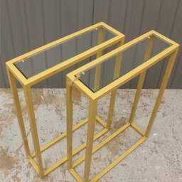 Pair Of Gold Powder Coated Sofa End Tables /Side - thumbnail 3