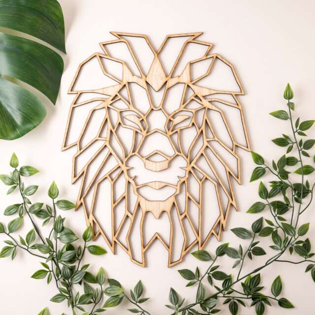 Geometric Lion Wall Art Laser Cut Veneer, Safari Decor - image 1