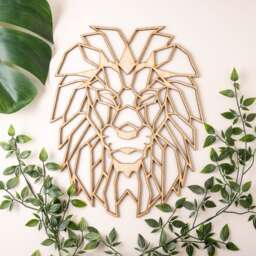 Geometric Lion Wall Art Laser Cut Veneer, Safari Decor - thumbnail 1