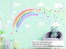 Pastel Personalised Watercolour Rainbow & Flowers Wall Stickers Nursery Decor Decal - thumbnail 1