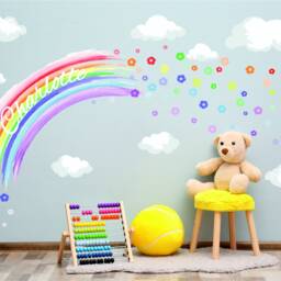 Pastel Personalised Watercolour Rainbow & Flowers Wall Stickers Nursery Decor Decal - thumbnail 2
