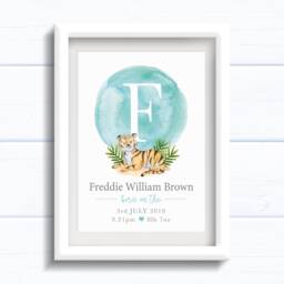 Personalised New Baby Boy Gift With Tiger & Birth Details - thumbnail 1