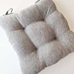 Linen Seat Cushion - Stripes Chair Pad With Ties Pillow Natural 100% Fabric - thumbnail 3