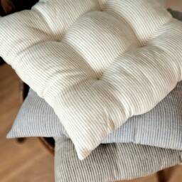 Linen Seat Cushion - Stripes Chair Pad With Ties Pillow Natural 100% Fabric - thumbnail 2