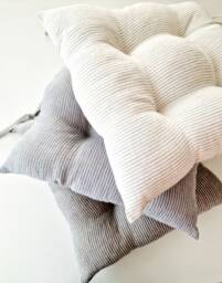Linen Seat Cushion - Stripes Chair Pad With Ties Pillow Natural 100% Fabric - thumbnail 1