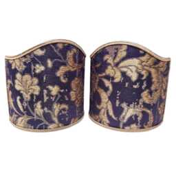 Pair Of Clip-On Wall Sconces Shield Shades Blue Purple Rubelli Silk Jacquard Les Indes Galantes Pattern Mini Lampshade - Handmade in Italy - thumbnail 2