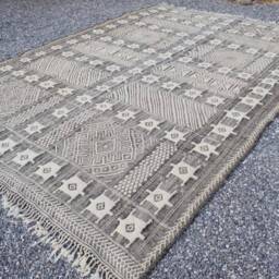 Moroccan Berber Kilim Rug Handwoven Wool, Striped Design - thumbnail 3