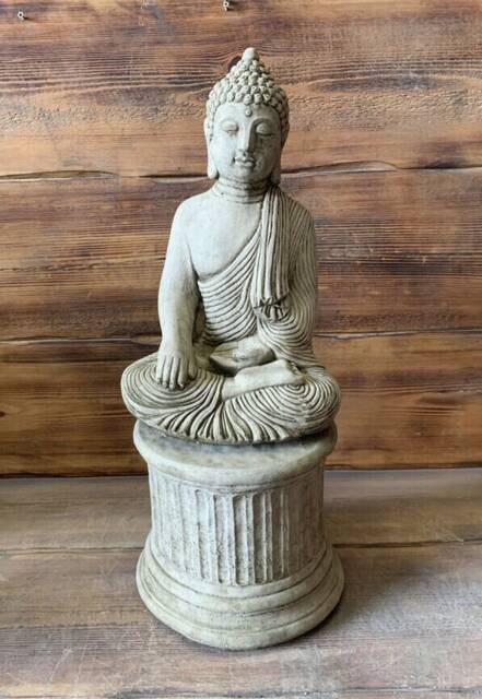 stone Garden Large Maze Robe Buddha On Plinth Natural Gift Concrete Ornament - image 1
