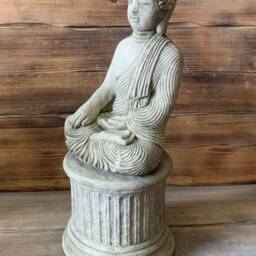 stone Garden Large Maze Robe Buddha On Plinth Natural Gift Concrete Ornament - thumbnail 2
