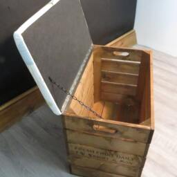 Large Rustic Wooden Storage Crate - Upholstered Fabric Lid Seat - thumbnail 3