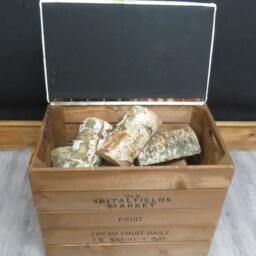 Large Rustic Wooden Storage Crate - Upholstered Fabric Lid Seat - thumbnail 2