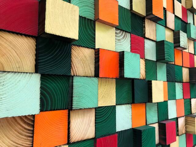 Handmade Reclaimed Wood Wall Art - Colorful Geometric Mosaic - image 1