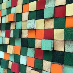 Handmade Reclaimed Wood Wall Art - Colorful Geometric Mosaic - thumbnail 3