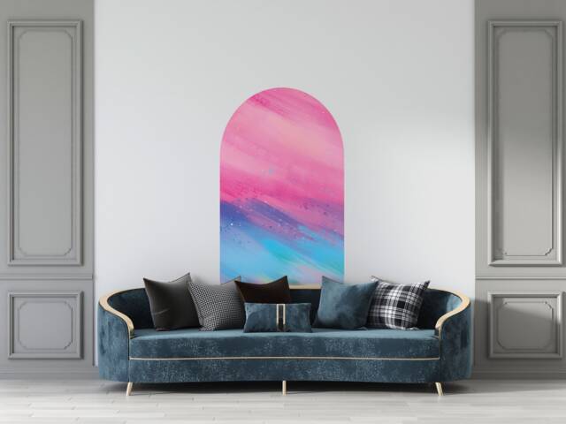 Peel & Stick Abstract Arch Wall Decal , Art Removable Modern Decor Blue Pink Home - image 1