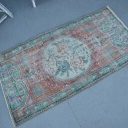 2.4x4.3 Ft Small Rugs, Vintage Rug, Green Moroccan Turkish Anatolian Rugs For Wall Hanging, Office Car Mat - thumbnail 2