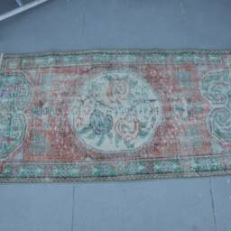 2.4x4.3 Ft Small Rugs, Vintage Rug, Green Moroccan Turkish Anatolian Rugs For Wall Hanging, Office Car Mat - thumbnail 3