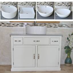 Bathroom Vanity Unit White Cabinet Wash Stand Grey Quartz & Ceramic Basin 1161Pgqcbc - thumbnail 2