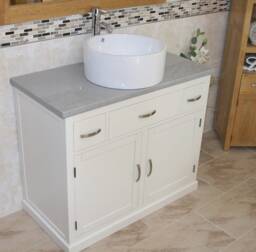 Bathroom Vanity Unit White Cabinet Wash Stand Grey Quartz & Ceramic Basin 1161Pgqcbc