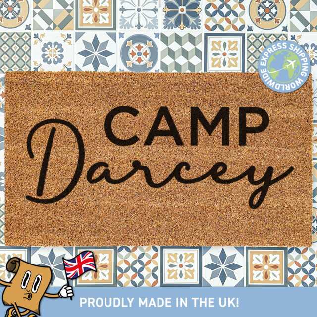 Camp Theme Doormat, Customised Style Door Mat, Camping Gift, Camper Decorations, Family Name Team Mat - image 1