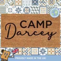 Camp Theme Doormat, Customised Style Door Mat, Camping Gift, Camper Decorations, Family Name Team Mat - thumbnail 1
