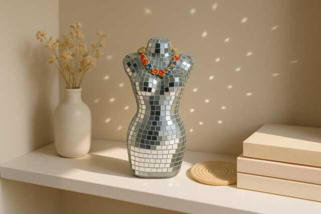 Disco Ball Mannequin 70S Retro Home Decor With Real Glass Tiles - image 1
