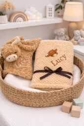 Personalised Baby Blanket Gift Box Highland Cow Toy New Baby Gift Shower