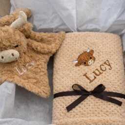 Personalised Baby Blanket Gift Box Highland Cow Toy New Baby Gift Shower - thumbnail 2