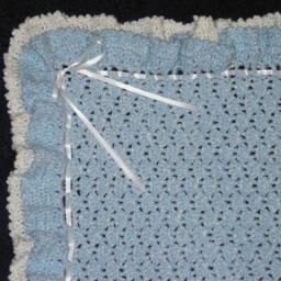 Double Ruffles With Satin Ribbons Baby Boy Afghan Blanket - Made To Order - thumbnail 2