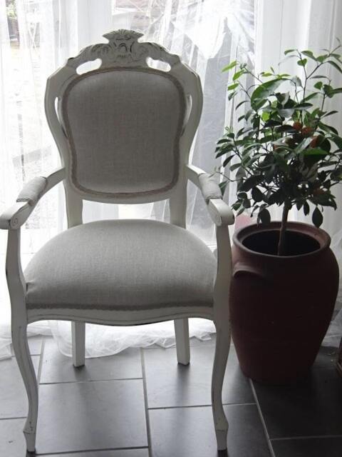 French Style Shabby Chic Bedroom/Dining Chair Carver in Heavy Natural Linen Fabric - image 1