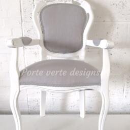 French Style Shabby Chic Bedroom/Dining Chair Carver in Heavy Natural Linen Fabric - thumbnail 3