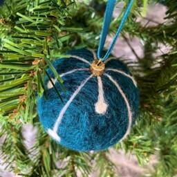 Teal Teardrop Needle Felted Christmas Bauble Decoration - thumbnail 2