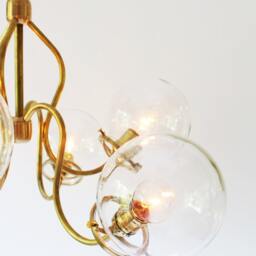 Brass Chandelier, Modern Hanging Pendant Lighting Fixture, 6 Fluted Arms, Clear Glass Globe Shades, Bootsngus & Home Decor - thumbnail 3