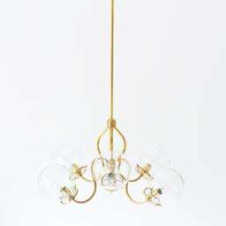 Brass Chandelier, Modern Hanging Pendant Lighting Fixture, 6 Fluted Arms, Clear Glass Globe Shades, Bootsngus & Home Decor - thumbnail 2