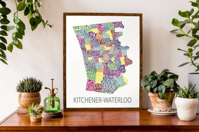 Typographic Map Of Kitchener Waterloo, Ontario - Kw City Print Neighbourhood Art Canadian Custom Poster - image 1