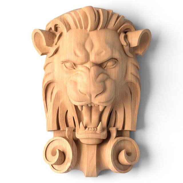 Lion Head Pediment Applique, Carved Wood Face, Carving Wall Art - image 1