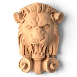 Lion Head Pediment Applique, Carved Wood Face, Carving Wall Art - thumbnail 1