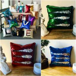 Mermaid Sequin Cushion Cover - Pillow Case Reversable Flip Sequins Sofa 38x38cm - thumbnail 2