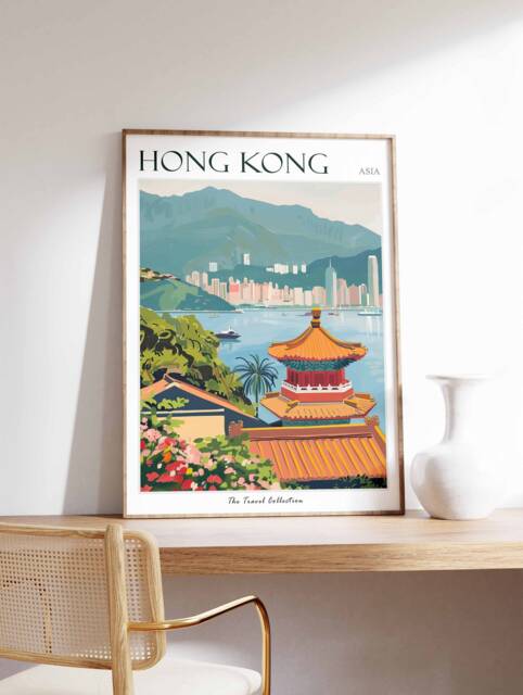 Hong Kong Travel Poster Victoria Harbour Asian Art Print - image 1