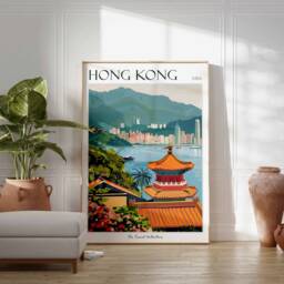 Hong Kong Travel Poster Victoria Harbour Asian Art Print - thumbnail 2