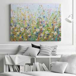 Daisy Splash Canvas Print, Floral Paint Splatter Artwork, Large Wall Decor - thumbnail 2